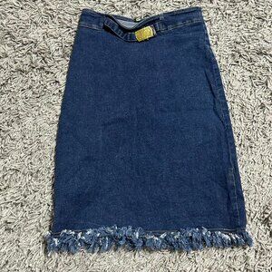 90s Denim Raw Hem Midi Skirt Size S